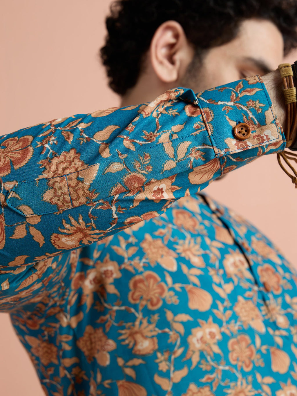 Blue Cotton Printed Short Kurta