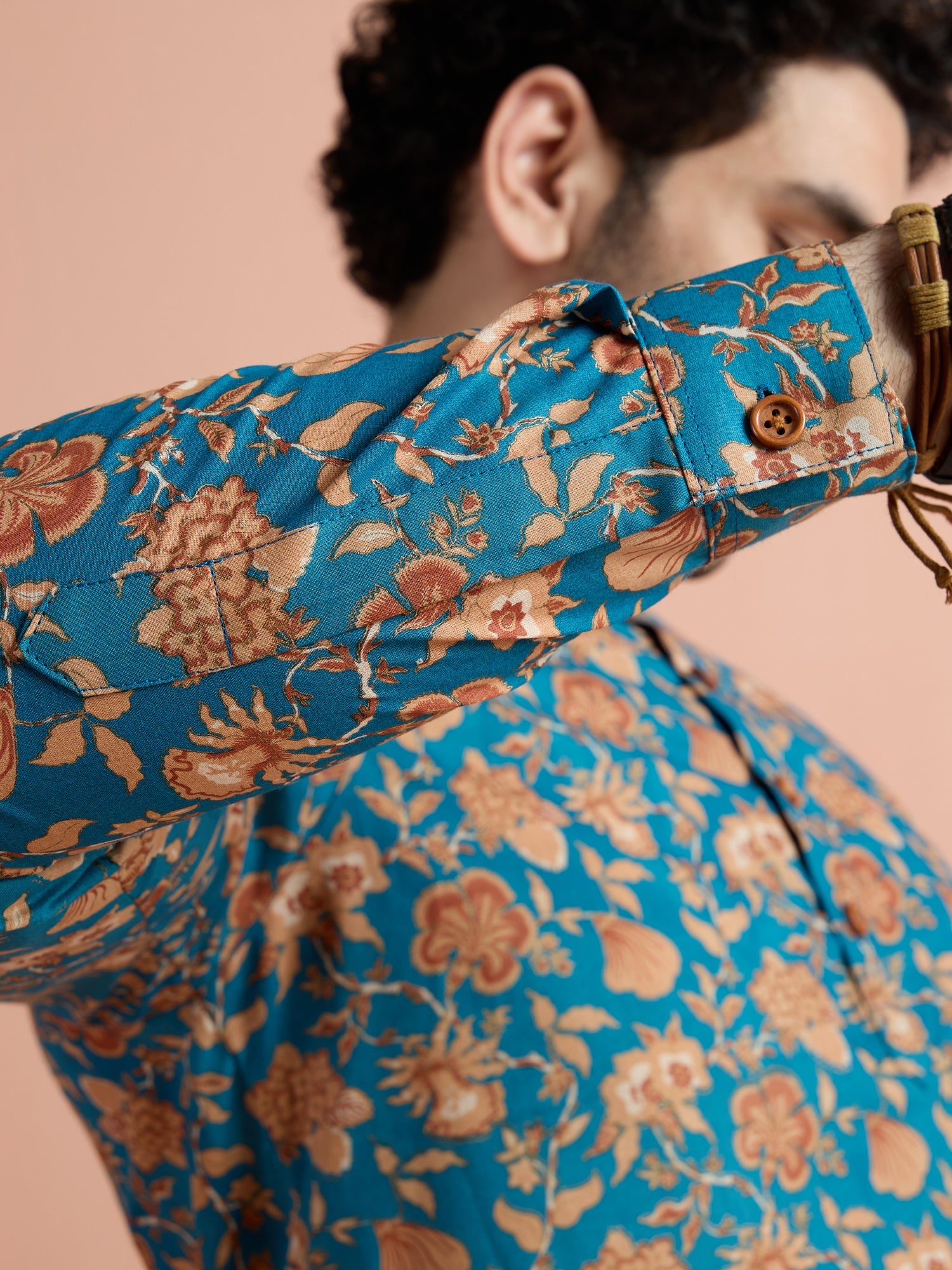 Blue Cotton Printed Short Kurta