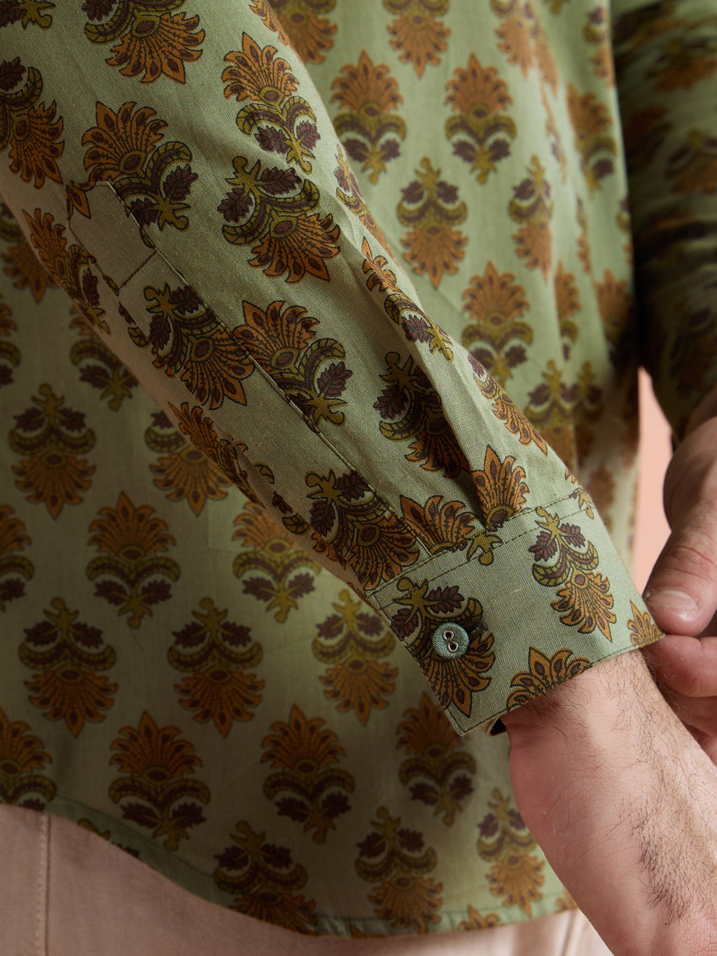 Green Cotton Printed Short Kurta