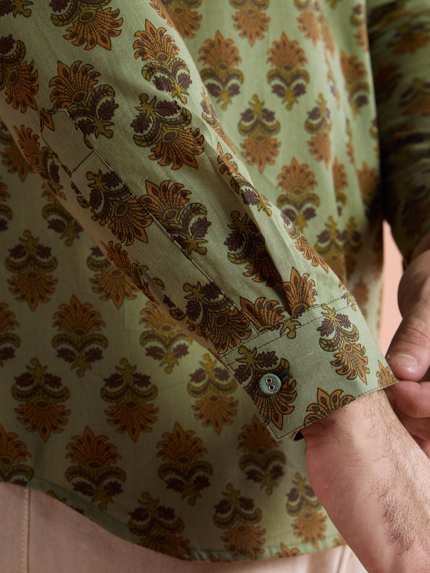 Green Cotton Printed Short Kurta
