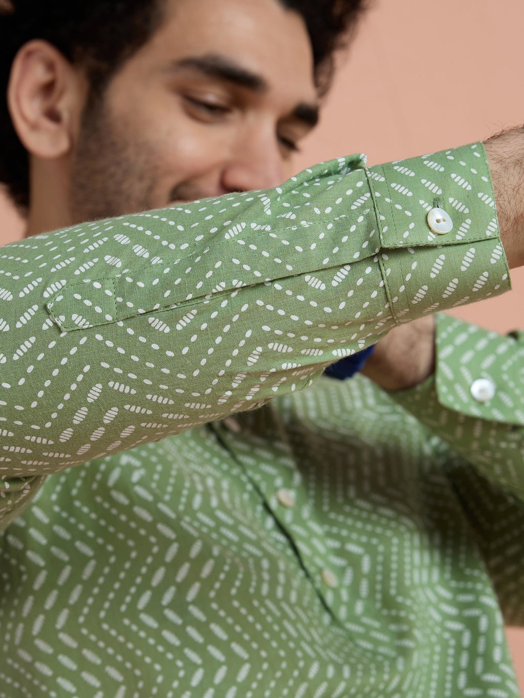 Green Cotton Printed Short Kurta