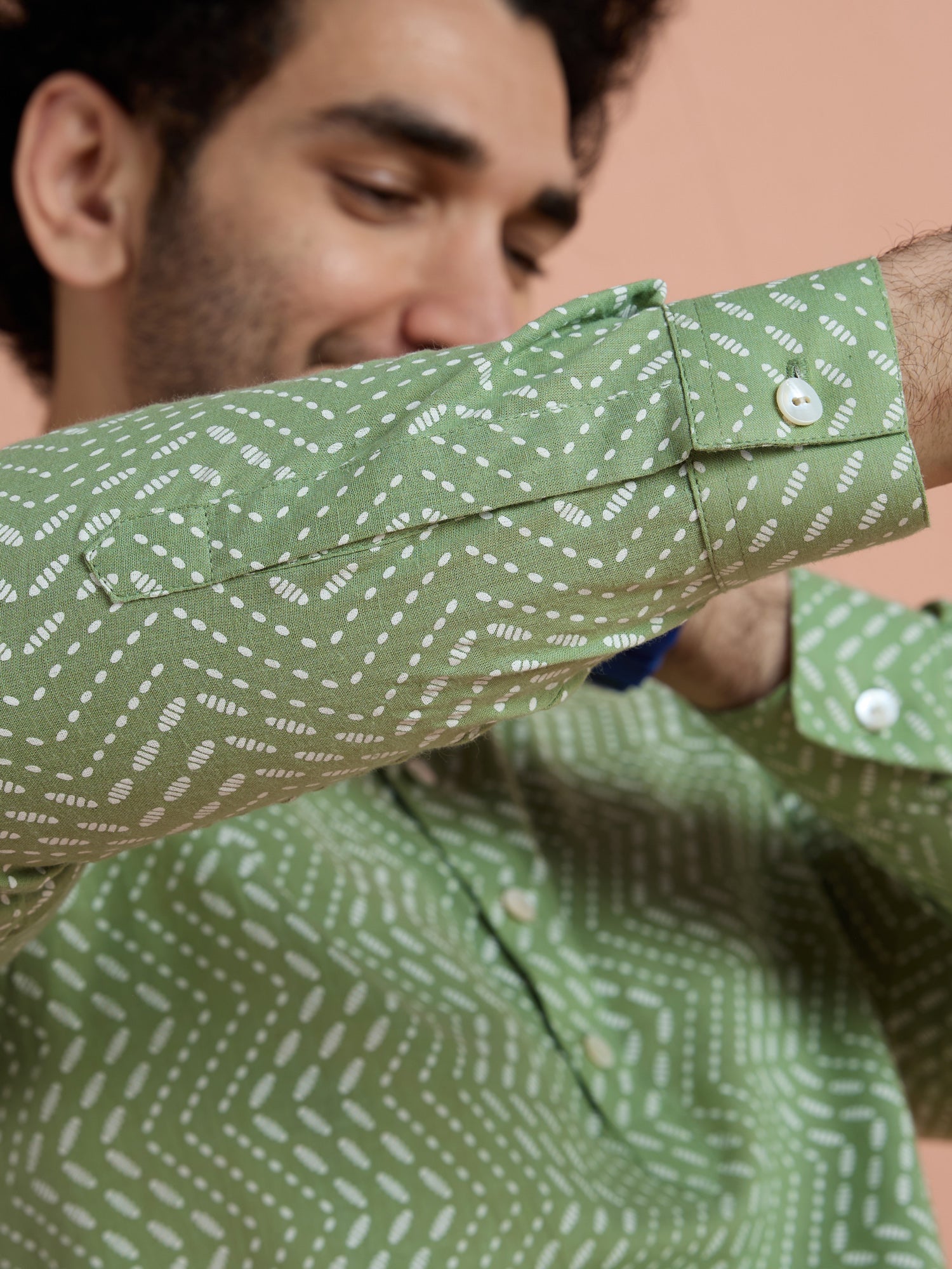 Green Cotton Printed Short Kurta