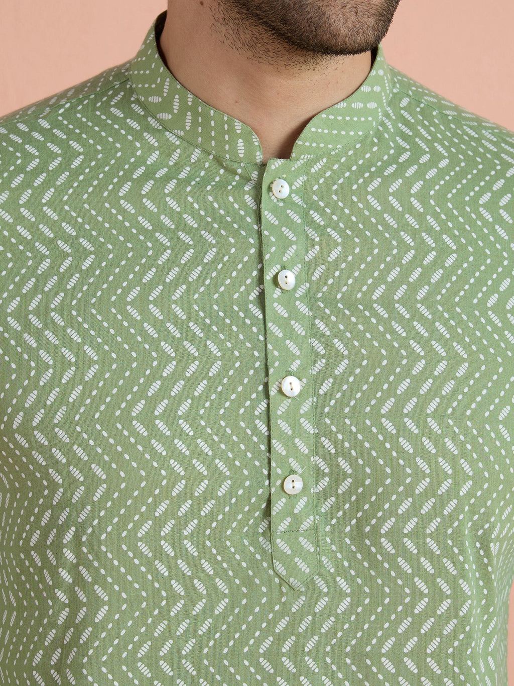 Green Cotton Printed Short Kurta