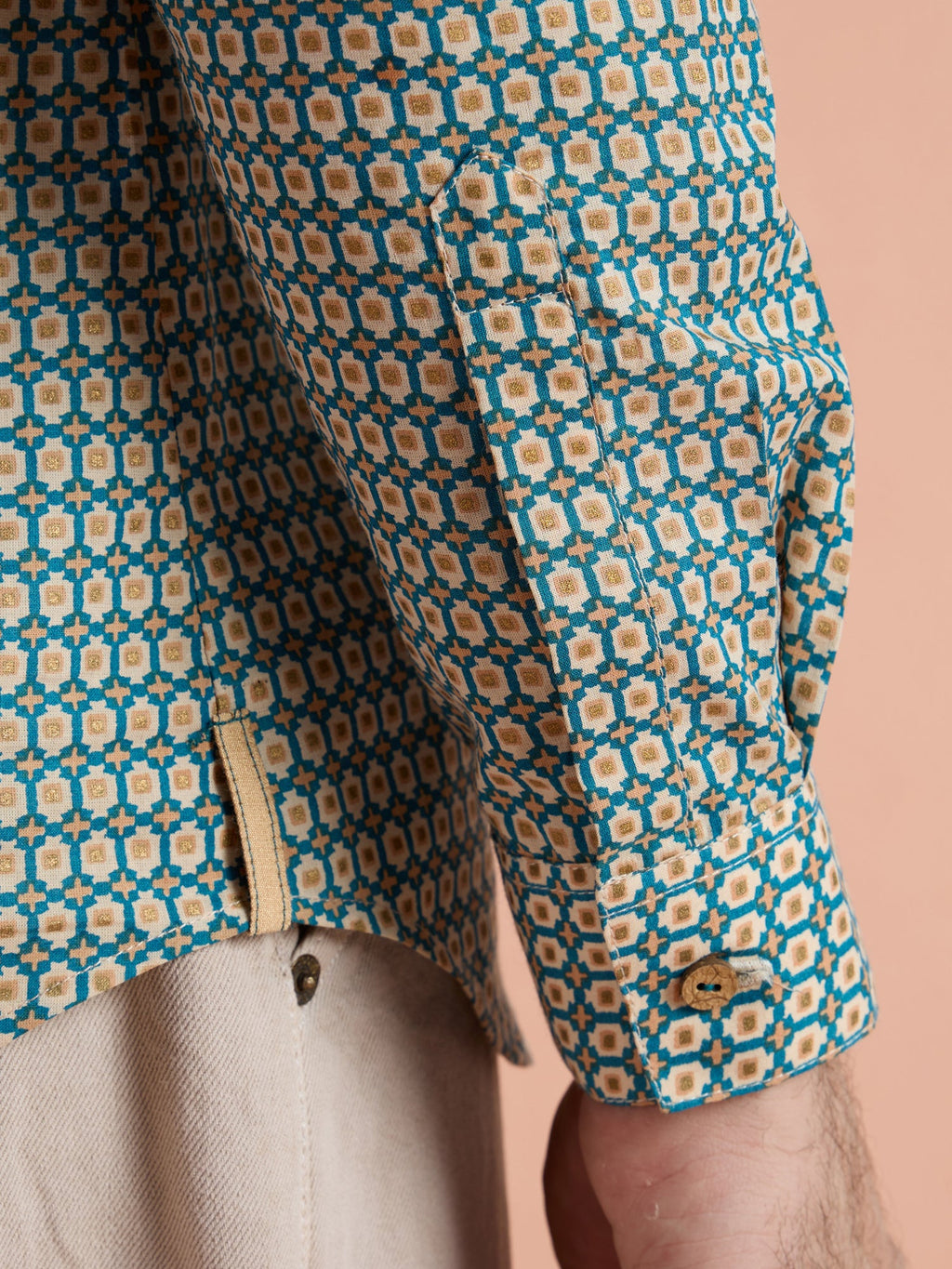 Blue Cotton Printed Short Kurta