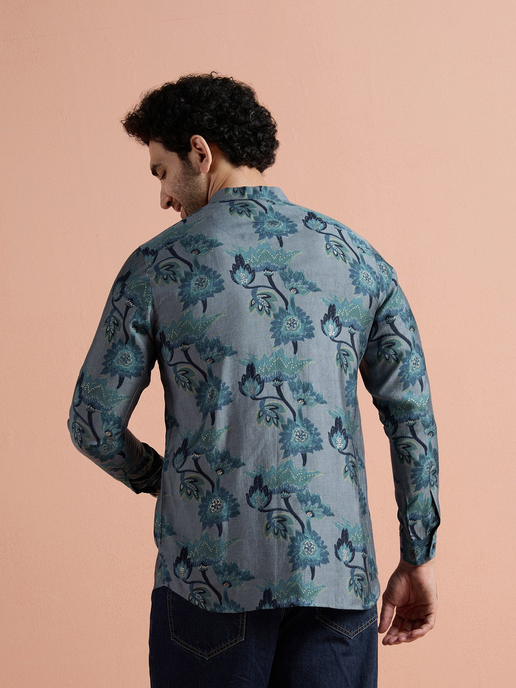 Grey Polyviscose Printed Short Kurta