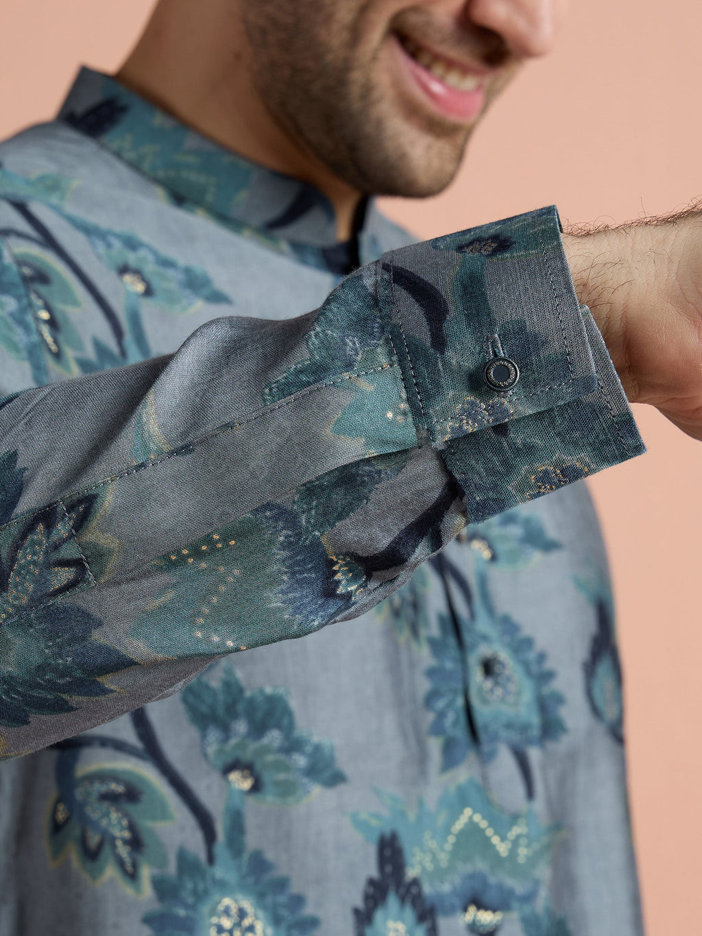 Grey Polyviscose Printed Short Kurta