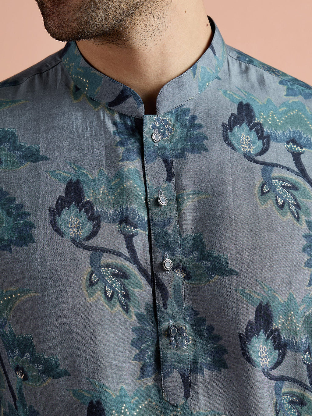 Grey Polyviscose Printed Short Kurta