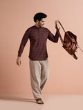 Maroon Cotton Printed Short Kurta