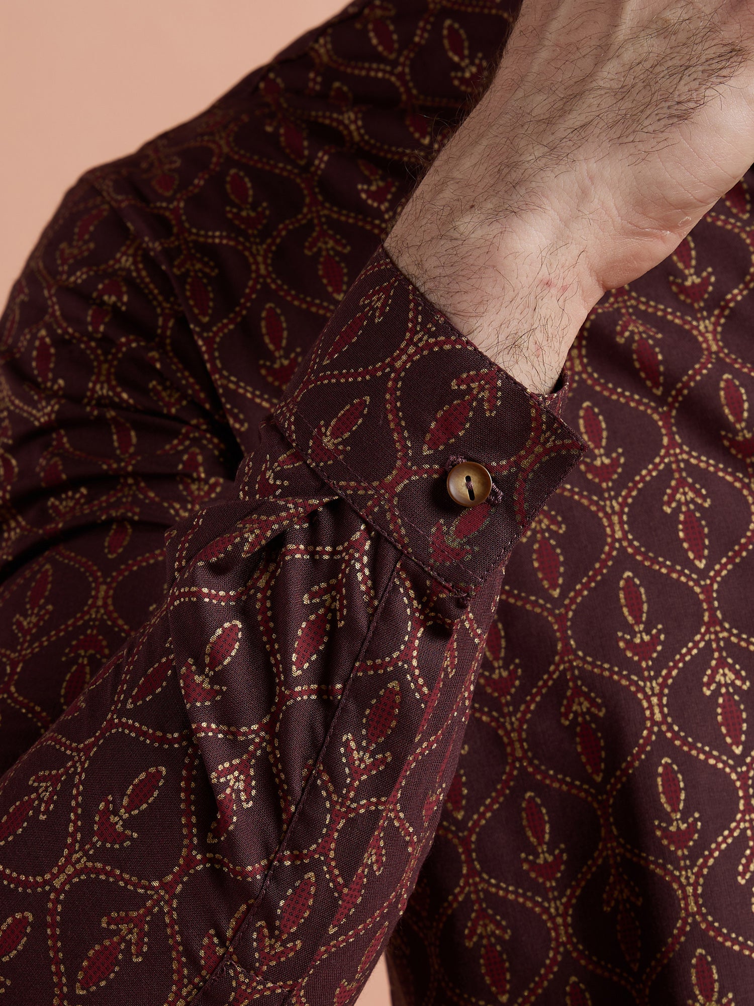 Maroon Cotton Printed Short Kurta