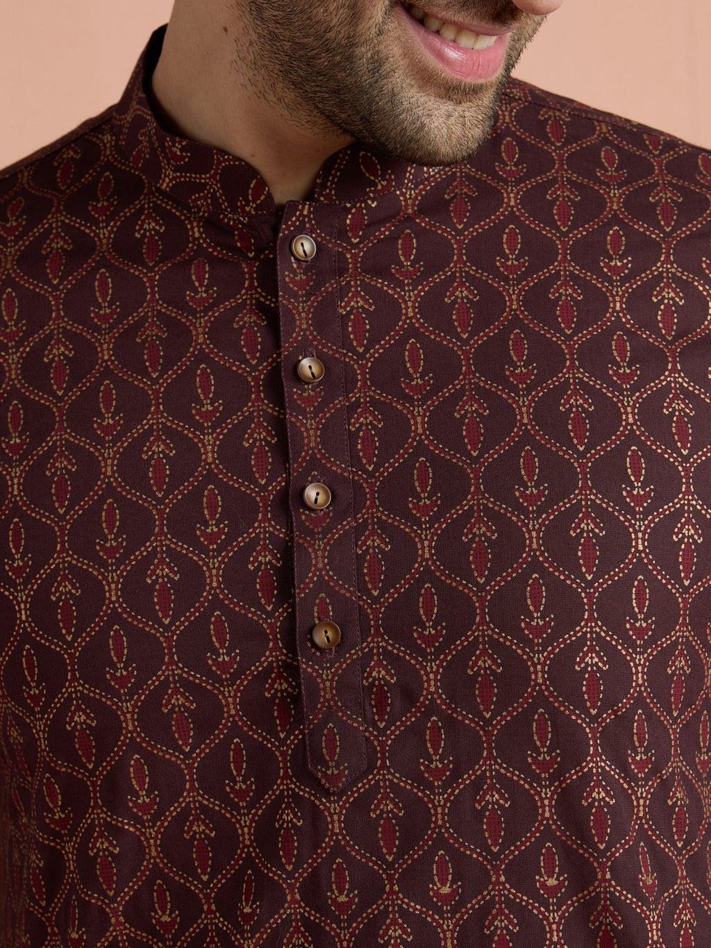 Maroon Cotton Printed Short Kurta