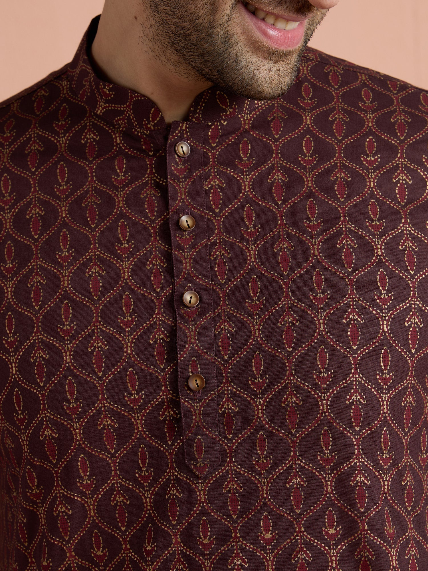Maroon Cotton Printed Short Kurta