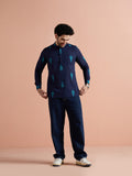 Navy Blue Cotton Printed Short Kurta