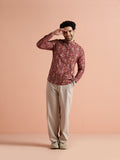 Maroon Cotton Blend Printed Short Kurta