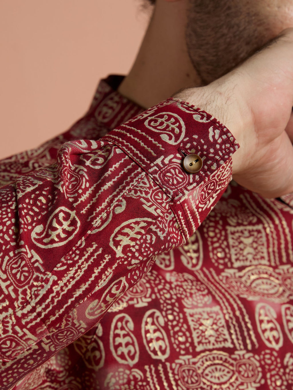 Maroon Cotton Blend Printed Short Kurta
