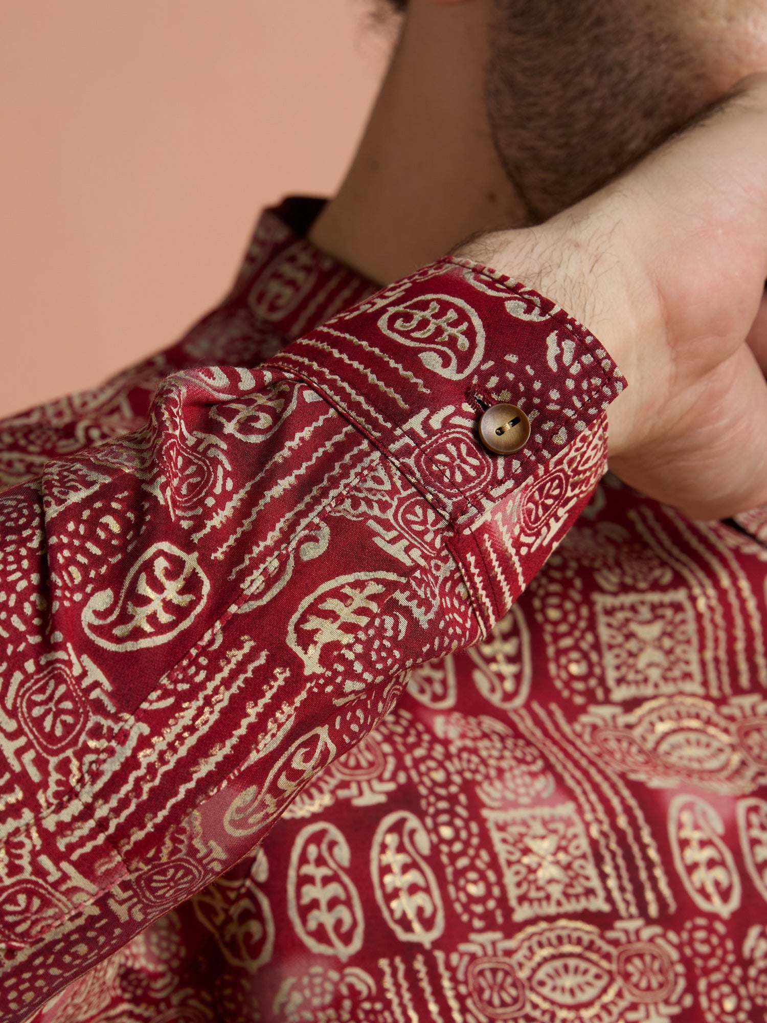 Maroon Cotton Blend Printed Short Kurta