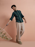 Teal Cotton Jacquard Short Kurta