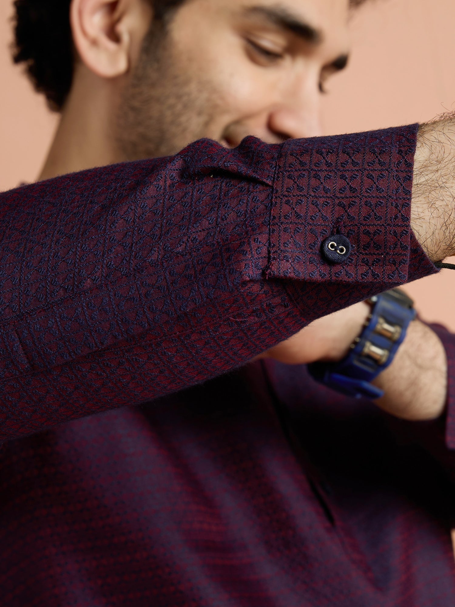 Purple Silk Blend Jacquard Short Kurta