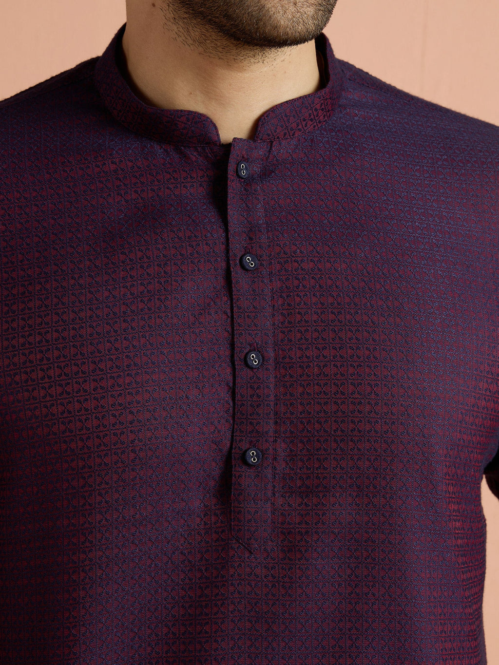 Purple Silk Blend Jacquard Short Kurta