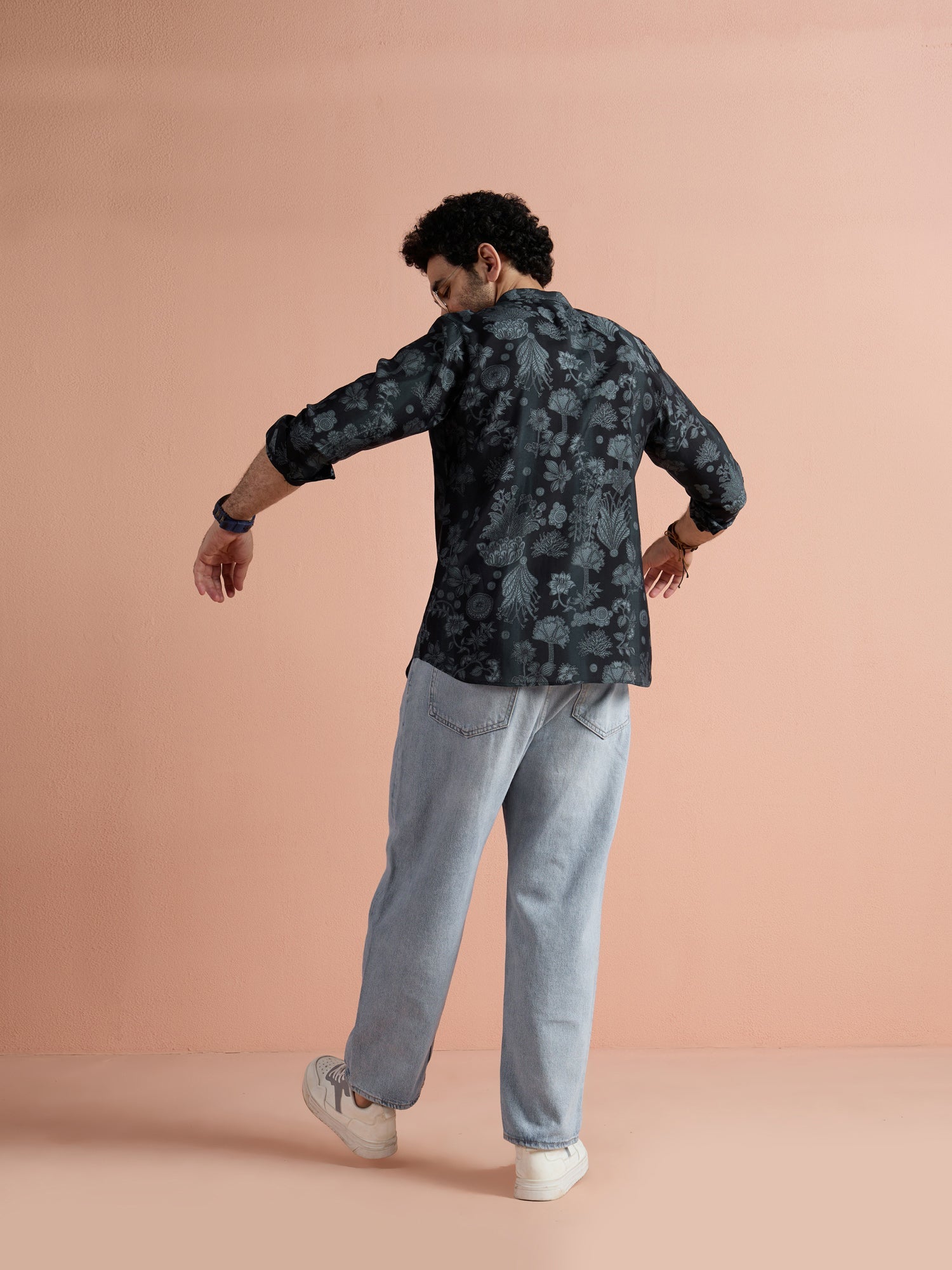 Black Polyviscose Printed Short Kurta