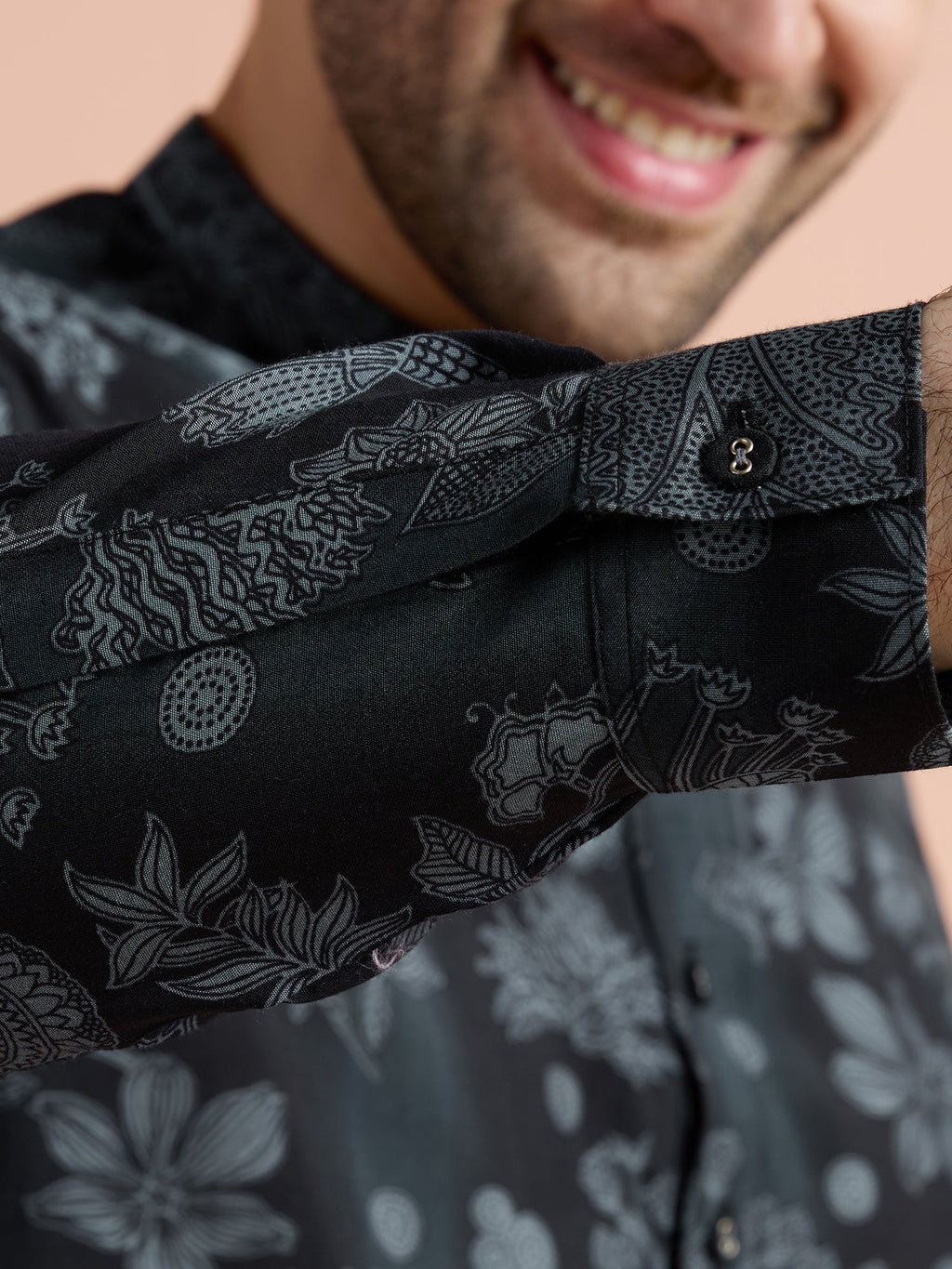 Black Polyviscose Printed Short Kurta