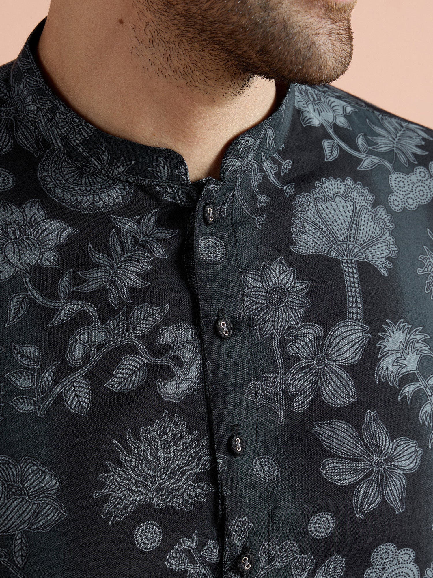Black Polyviscose Printed Short Kurta