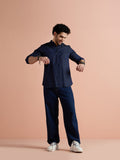 Blue Silk Blend Jacquard Short Kurta