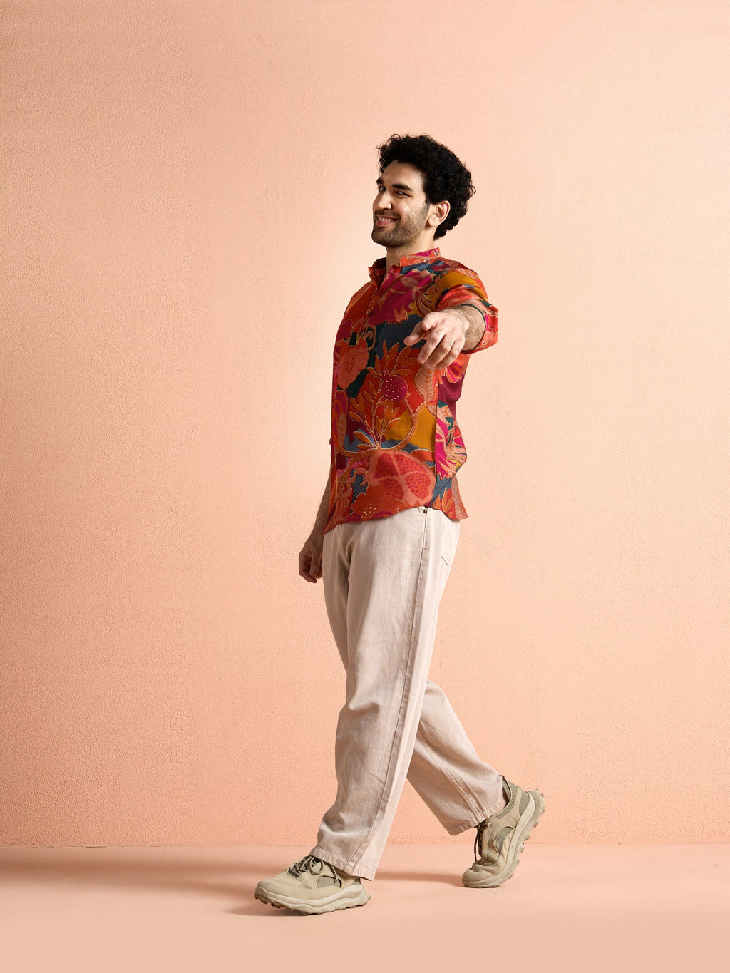 Red Polyviscose Printed Short Kurta