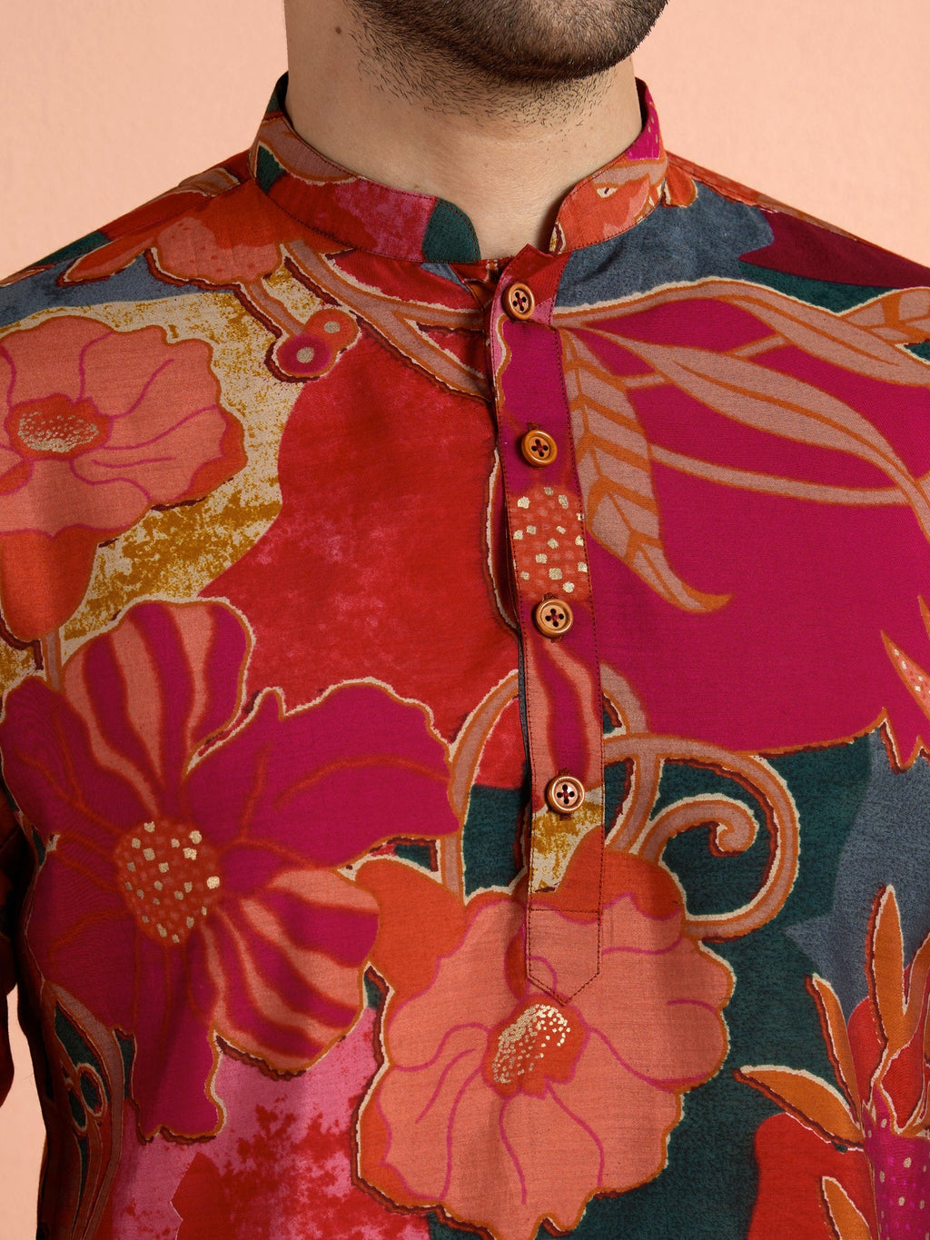 Red Polyviscose Printed Short Kurta