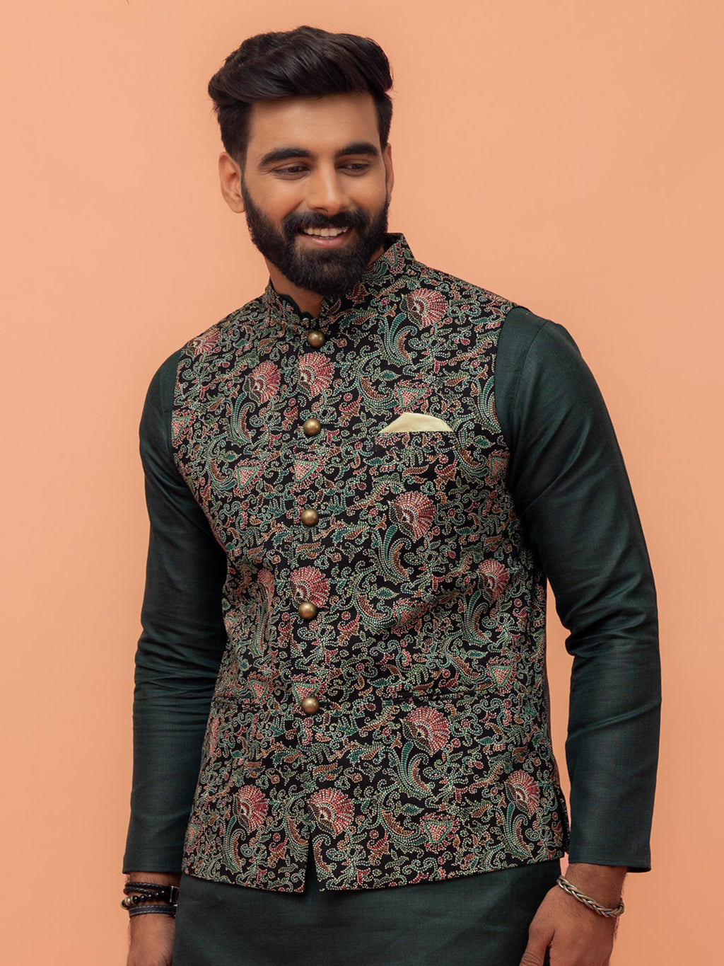 Multicolour Cotton Printed Nehru Jacket