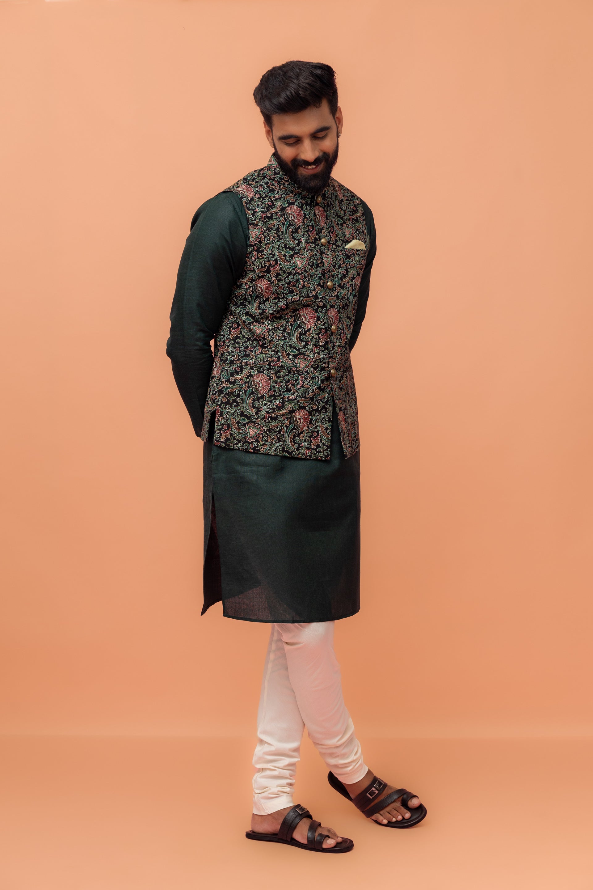 Multicolour Cotton Printed Nehru Jacket