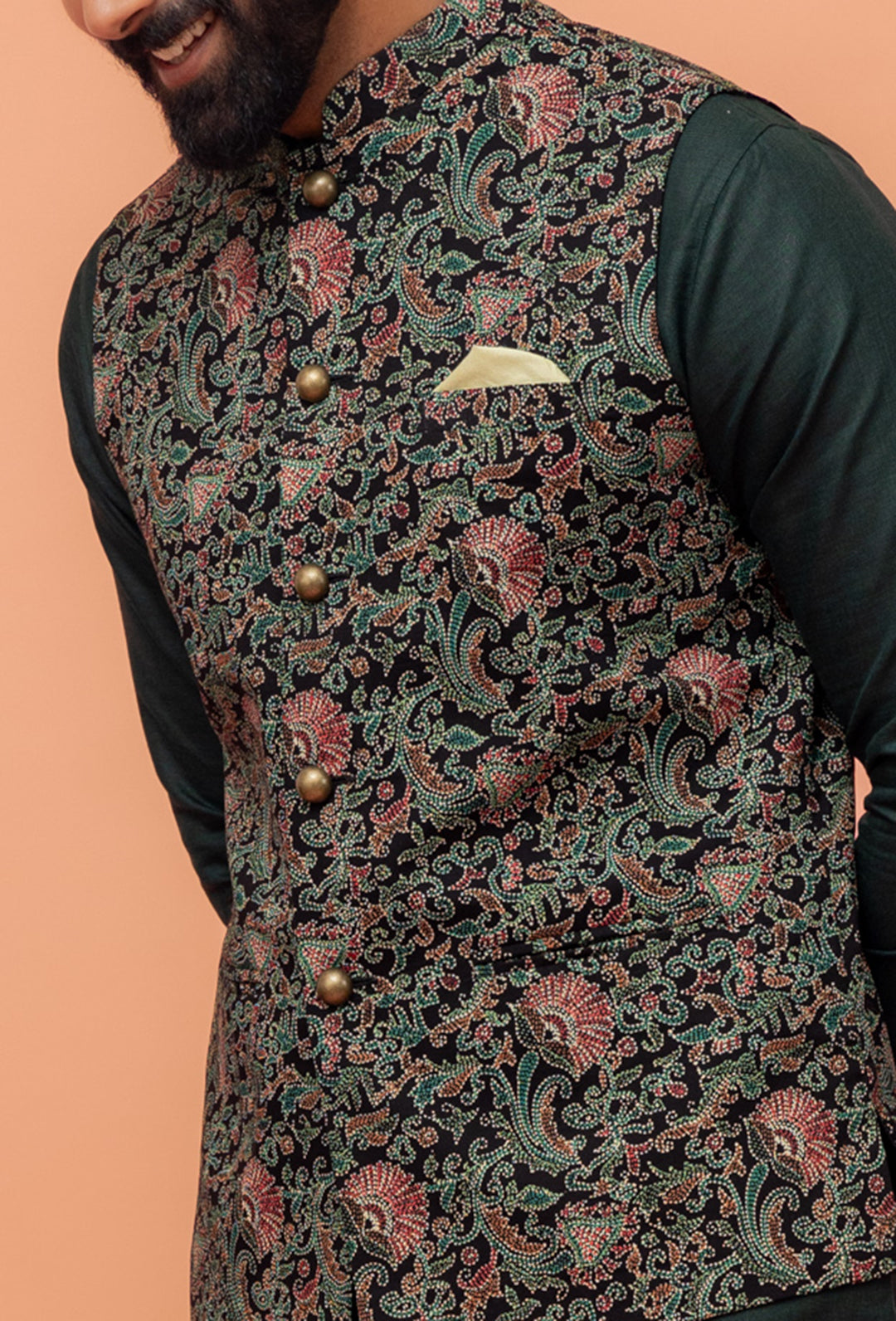 Multicolour Cotton Printed Nehru Jacket