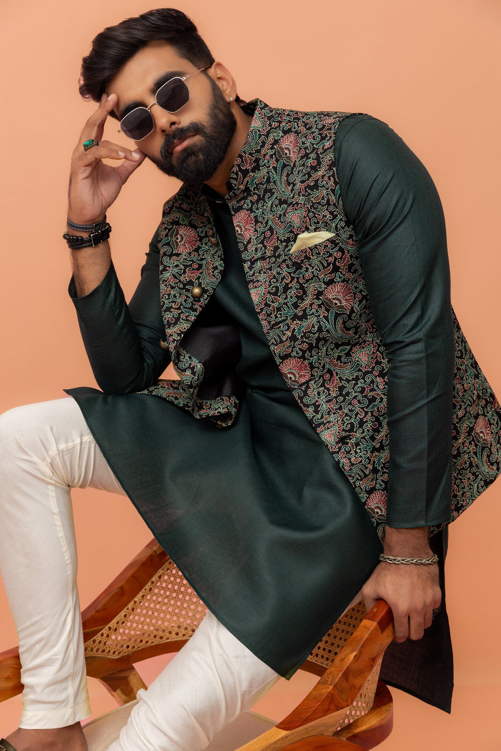 Multicolour Cotton Printed Nehru Jacket