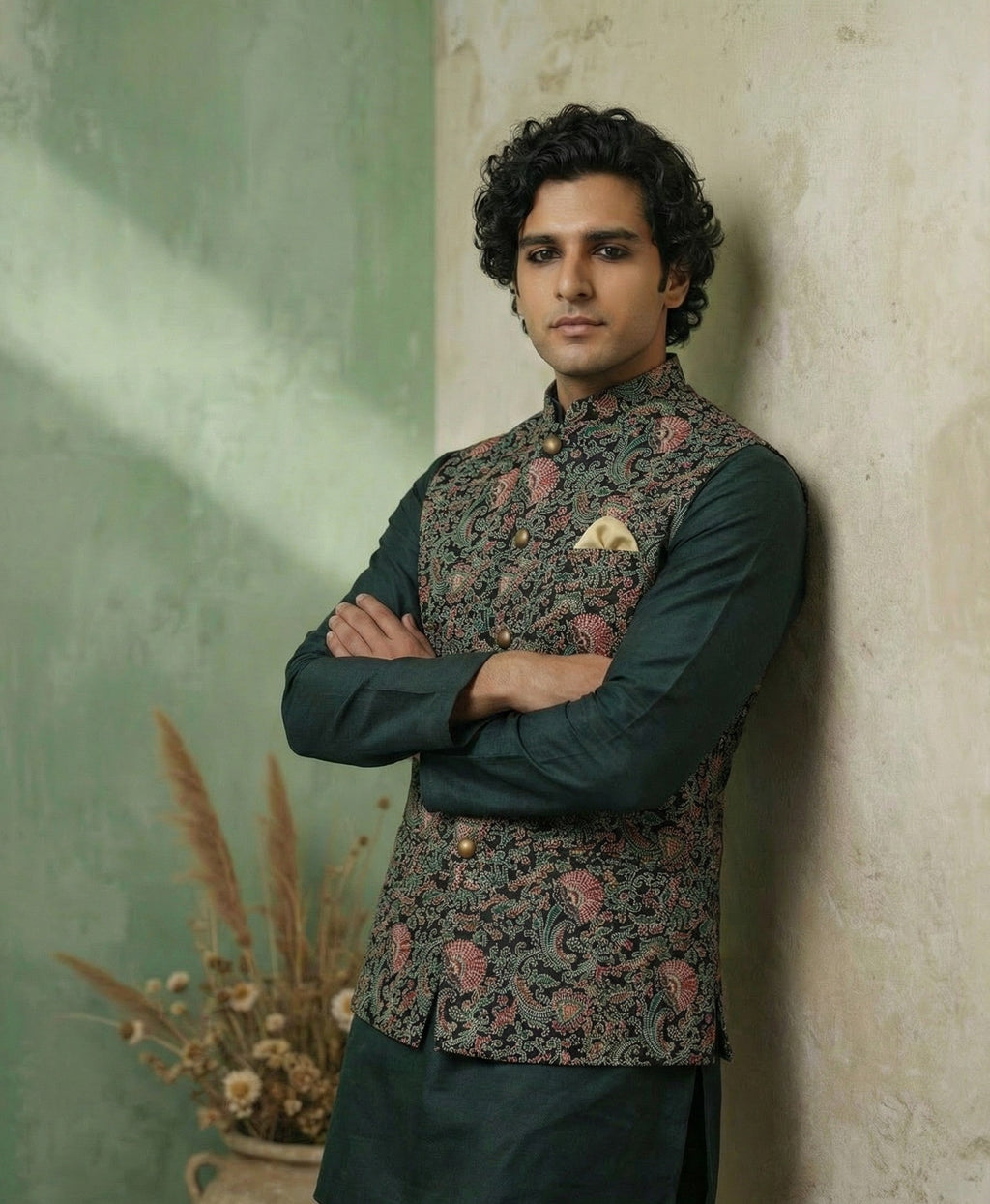 Multicolour Cotton Printed Nehru Jacket