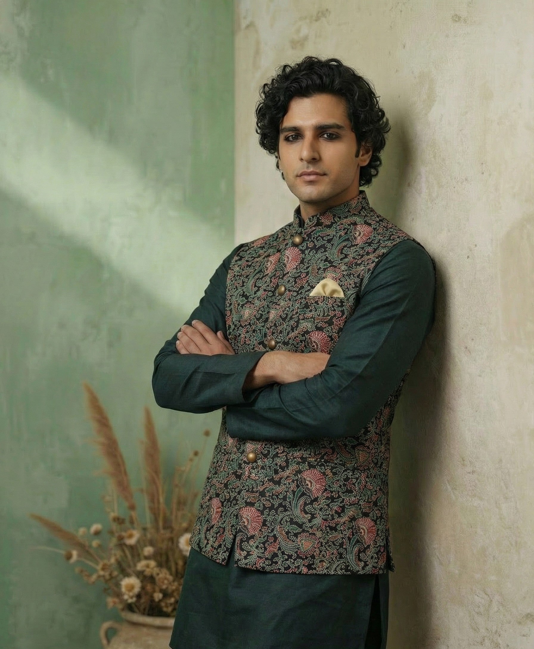 Multicolour Cotton Printed Nehru Jacket