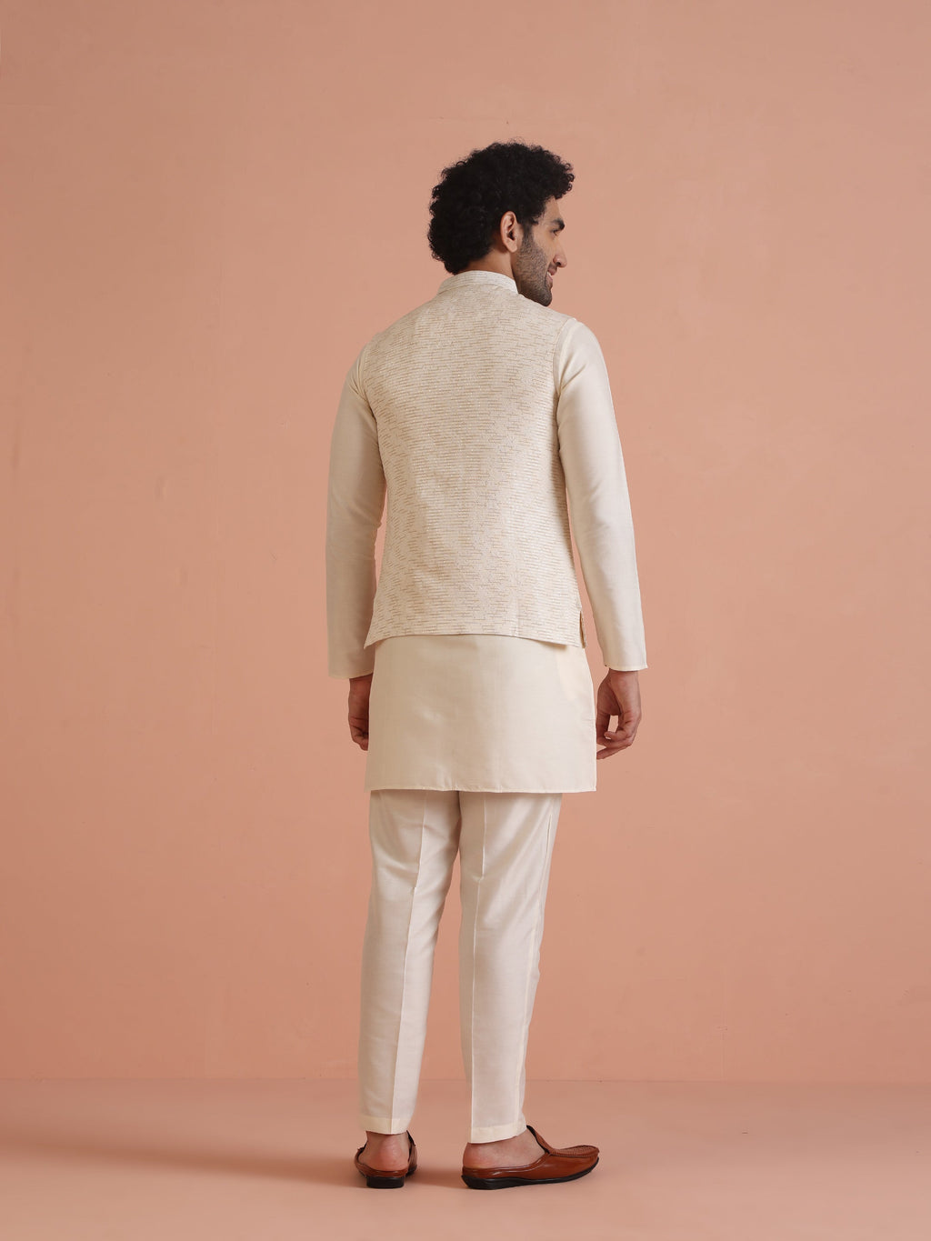 Cream Cotton Silk Textured Jacket