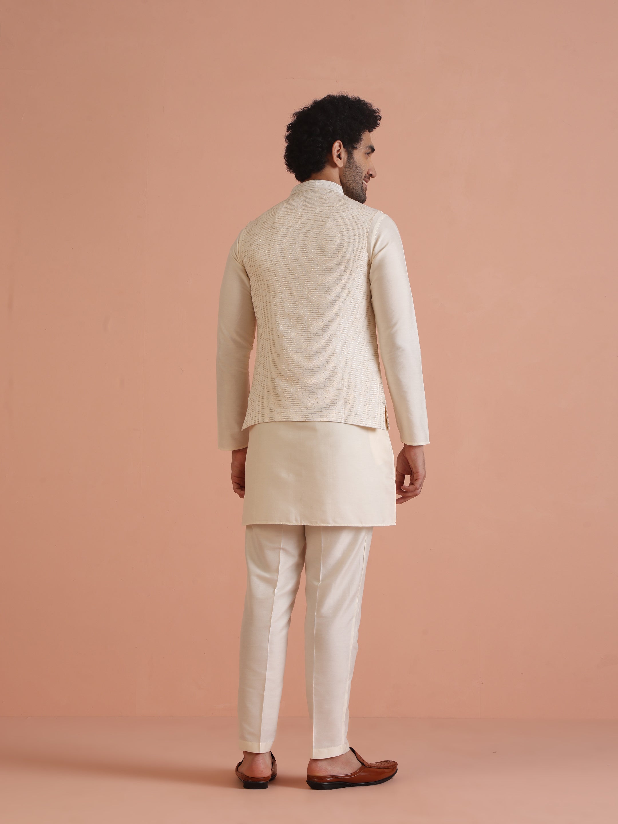 Cream Cotton Silk Textured Jacket