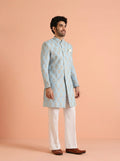 Sky Blue Pure Cotton Printed Sherwani Wide Leg Trouser Set