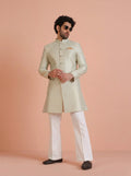 Mint Green Silk Blend Jacquard Sherwani Wide Leg Trouser Set