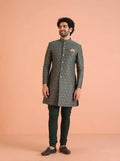 Sage Silk Blend Jacquard Sherwani Churidar Set