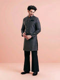 Black Silk Blend Textured Sherwani Wide Leg Trouser Set
