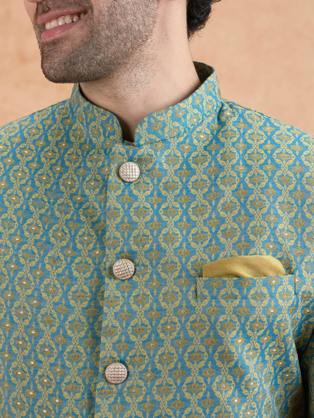 Forest Green Silk Blend Jacquard Sherwani Wide Leg Trouser Set