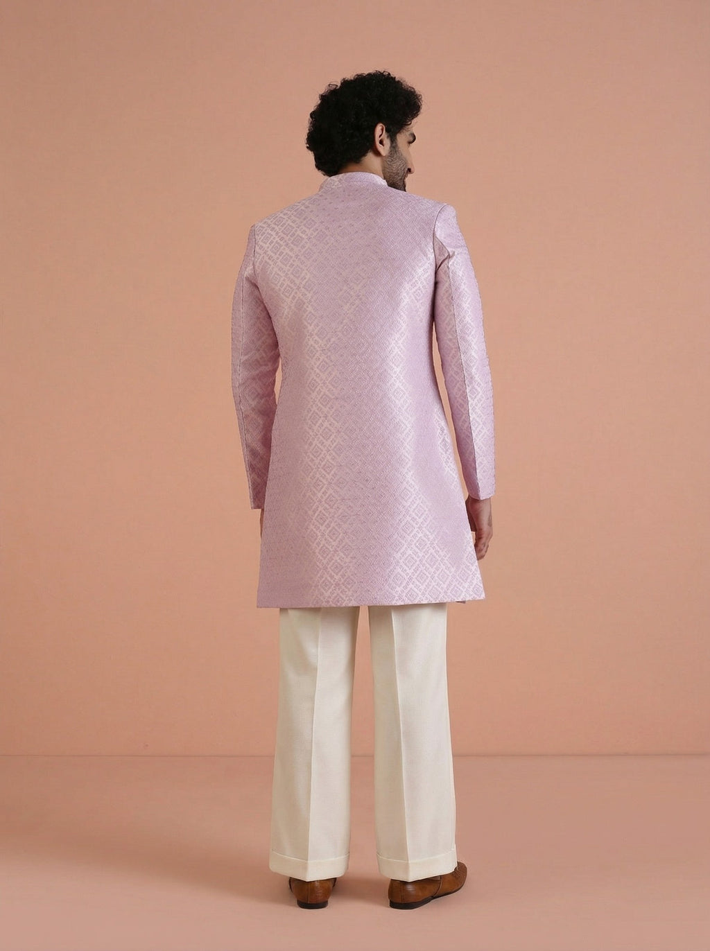 Lilac Jacquard Woven Design Sherwani Wide Leg Trouser Set