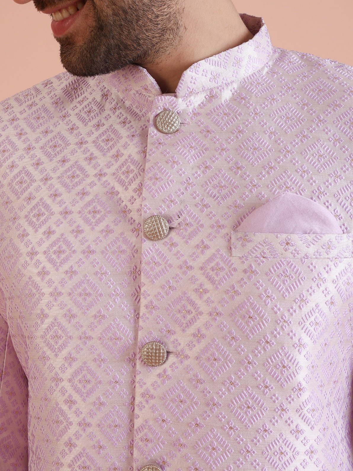 Lilac Jacquard Woven Design Sherwani Wide Leg Trouser Set