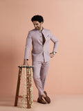 Mauve Poly Viscose Solid Bandhgala Trouser Set