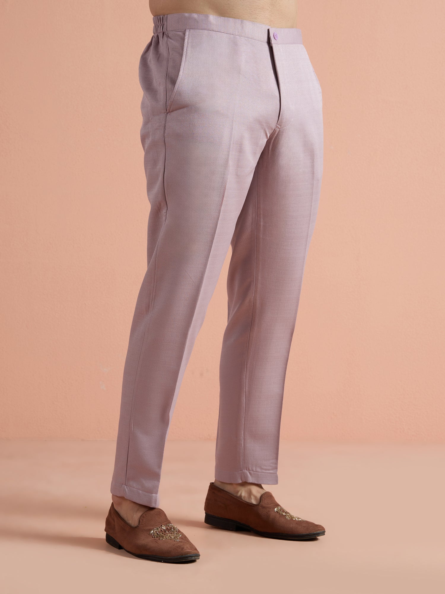 Mauve Poly Viscose Solid Bandhgala Trouser Set