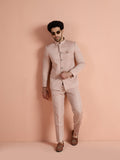 Blush Pink Poly Viscose Solid Bandhgala Trouser Set