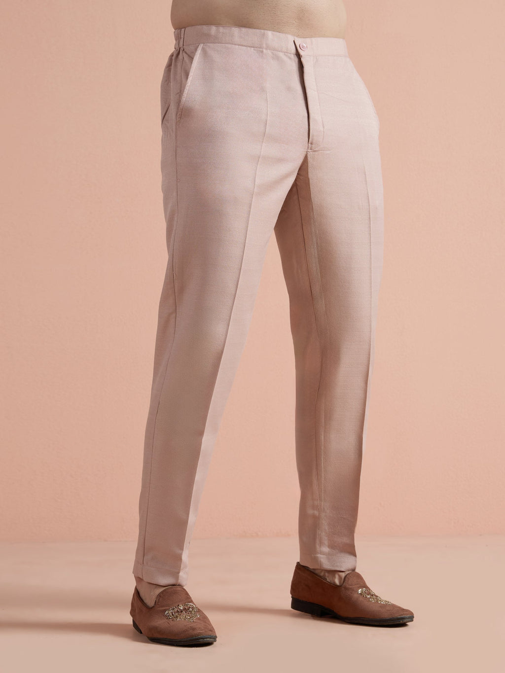 Blush Pink Poly Viscose Solid Bandhgala Trouser Set