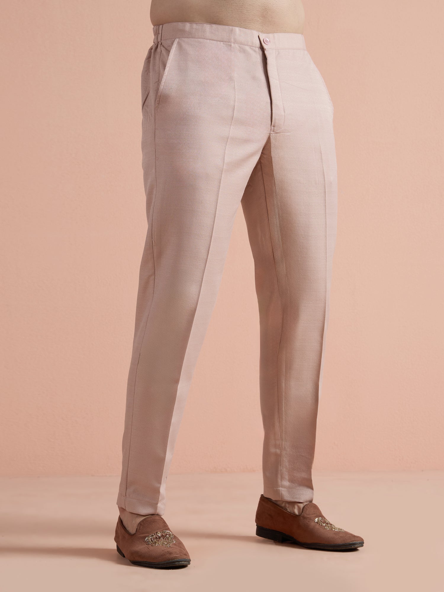 Blush Pink Poly Viscose Solid Bandhgala Trouser Set