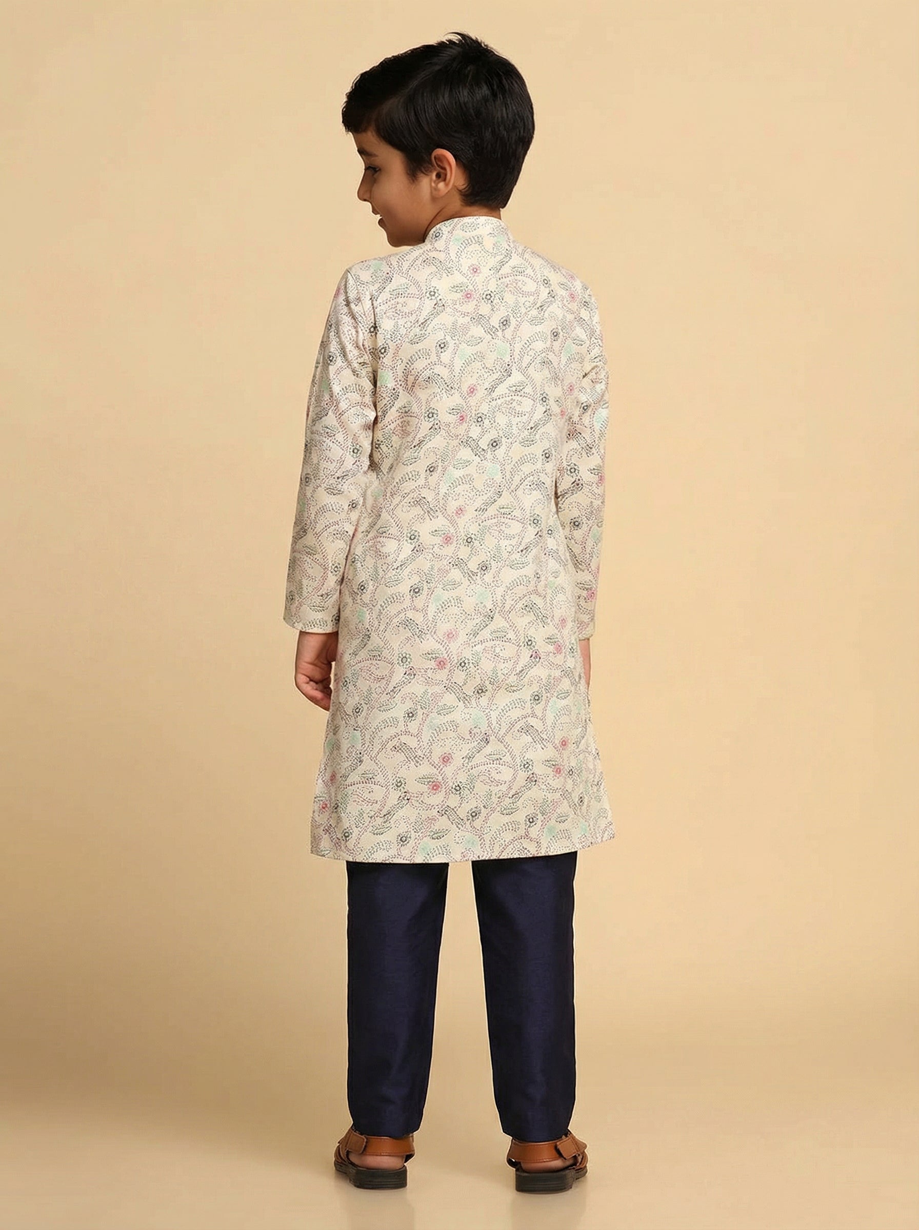 White Multicolor Cotton Blend Printed Kurta Pyjama Set