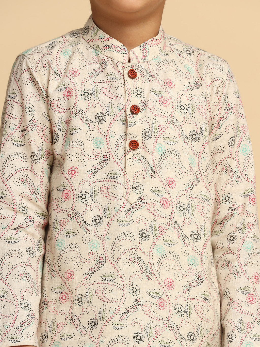 White Multicolor Cotton Blend Printed Kurta Pyjama Set